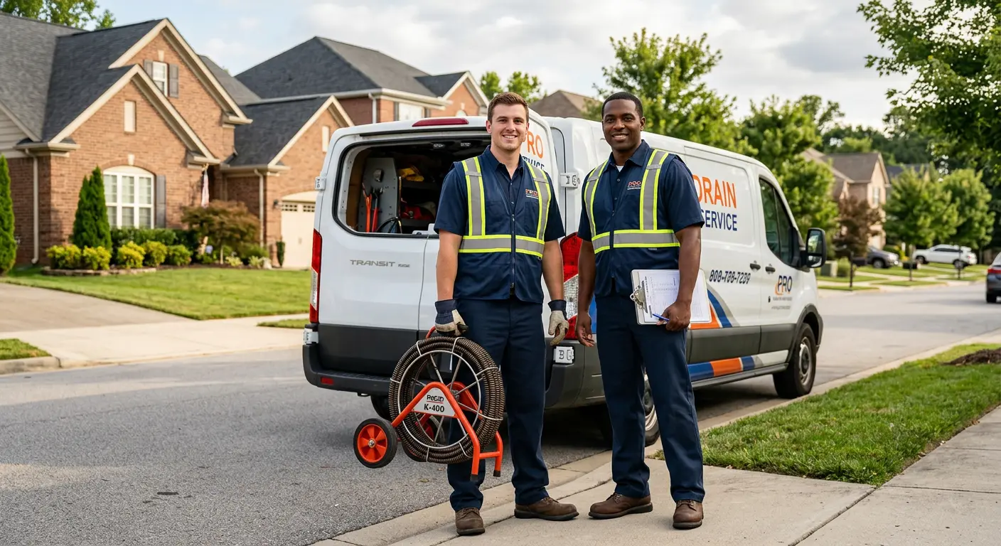 Sewer and drain service team with equipment ready for work in Pekin