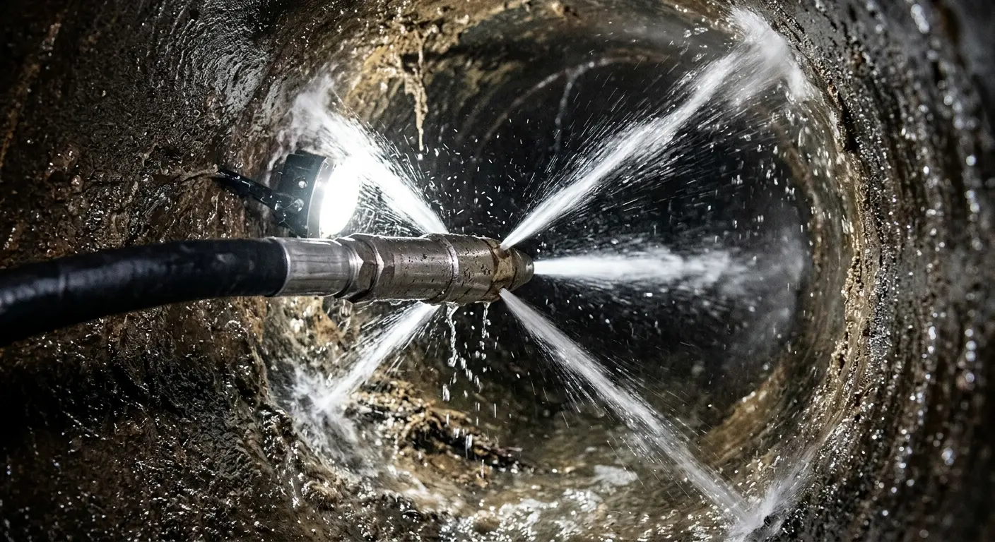 High-pressure hydro jetting nozzle cleaning sewer pipe for Trenchless Sewer Repair in Pekin